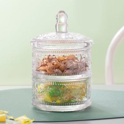 China Housewares Stackable Clear Glass Storage Jar 820ml 2 Pieces With Lid for sale