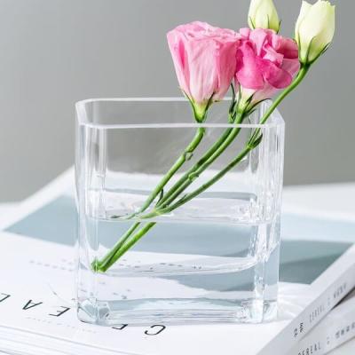 China Hand Blown Home Decoration Glass 4 Inch Height Mini Rectangular Clear Glass Vase for sale