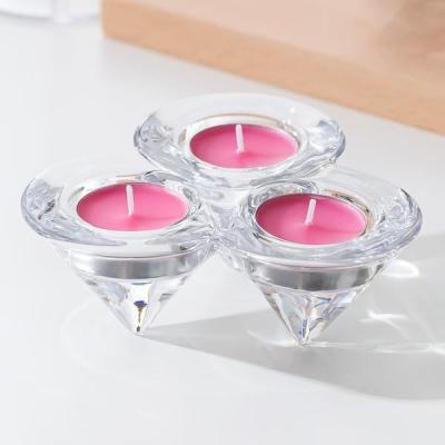 China Dreifacher Glas-Tealight-Kerzen-Halter-dreieckiger kegelförmiger Trio-Kerzen-Halter zu verkaufen