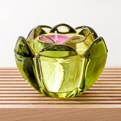 China Altura prensada a máquina del candelero los 7cm de Lotus Tealight Votive Color Glass en venta