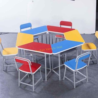 China Durable Amusement Colorful Student Desk And Chair Set / Kids School Table for sale