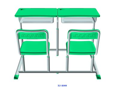China Mint Green Student Desk And Chair Set HDPE Iron Adjustable School Furniture for sale