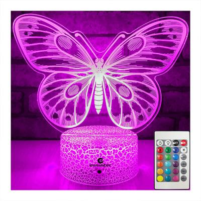 China Acrylic 3W 3D Illusion Night Light Lamp Butterfly Shape For Girls for sale