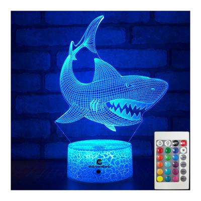 China Multiscene RGB 3D Illusion LED Lamp , Remote Control Shark 3D Night Light for sale