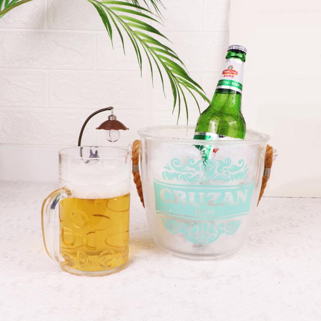Minimalist acrylic bucket-shaped cooler for parties and events