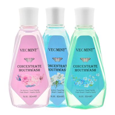 China VECMINT Alcohol Free 80ml Floral Flavors Antibacterial Concentrated Mouth Wash Oral Wash Teeth Cleaning for sale
