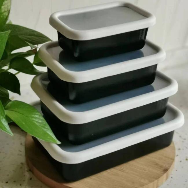 Hot Sale Porcelain Enamel Containers for Food Storage Salad Bowl with Lid Enamel Lunch Box