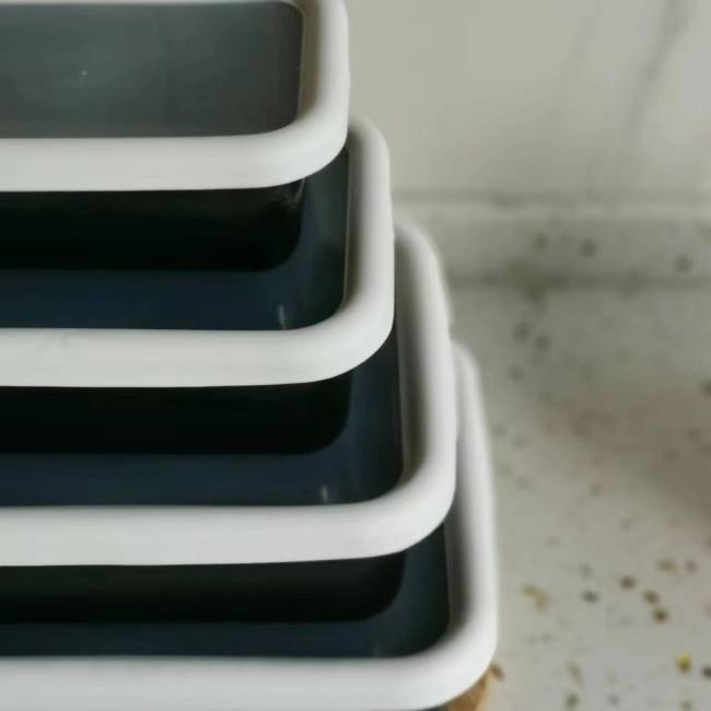 Hot Sale Porcelain Enamel Containers for Food Storage Salad Bowl with Lid Enamel Lunch Box