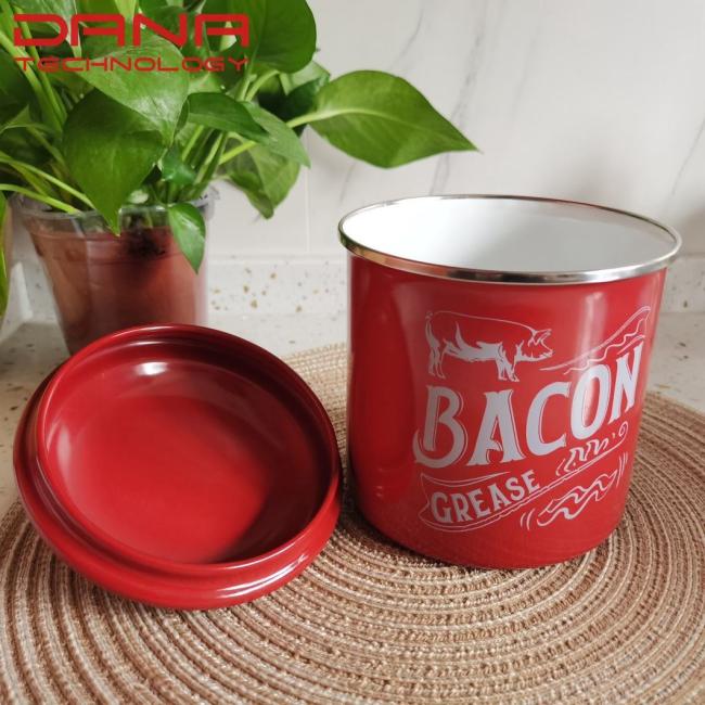 Food Grade Grease Container with Lid Oil Storage Enamel Bacon Container