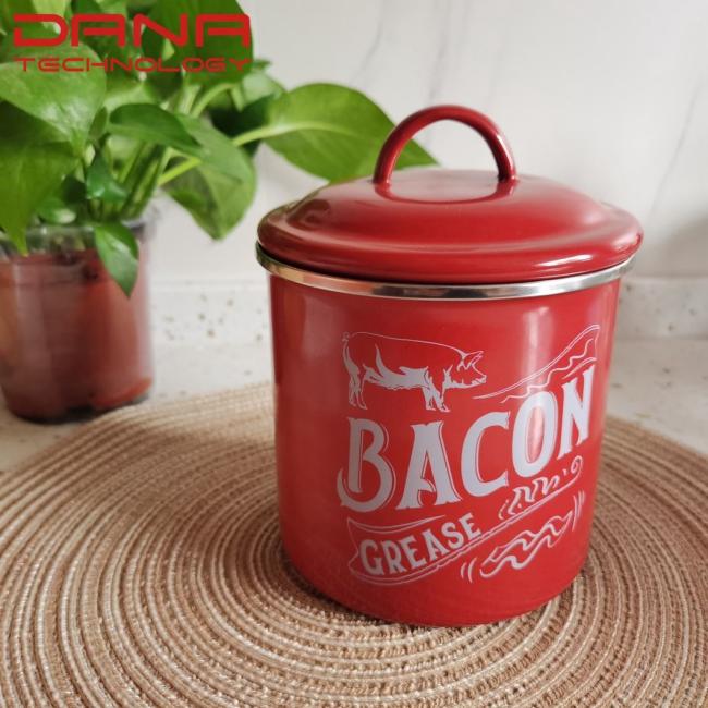 Food Grade Grease Container with Lid Oil Storage Enamel Bacon Container
