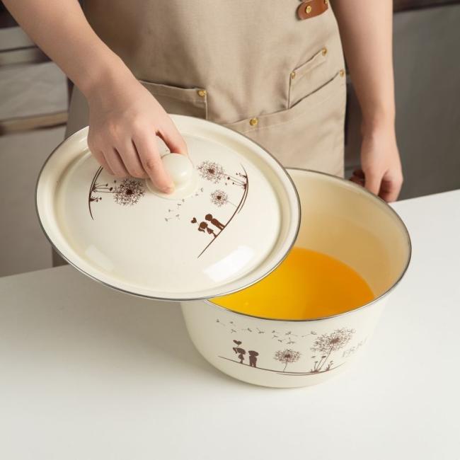 Multi Size Enamel Lard Basin Wash Bowl Finger Bowl Soup Bowl with Lid