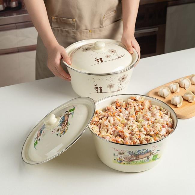 Classic Basin Bowl Fingle Bowl Household Lard Basin Mixing Bowl Food Stortage Bowl Container with Lid