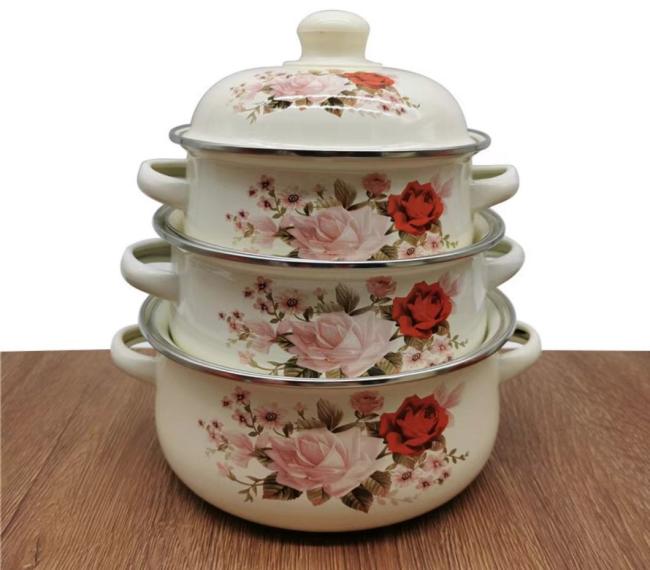 16/18/20cm Enamel Casserole Custom Logo Decal Eco-Friendly Enamel Cooking Pot Soup Pot Food Warmer Pot Set