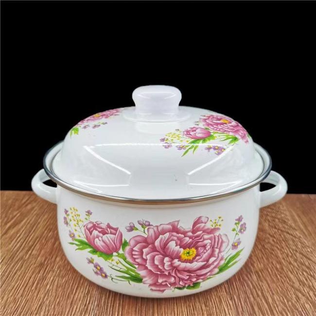 16/18/20cm Enamel Casserole Custom Logo Decal Eco-Friendly Enamel Cooking Pot Soup Pot Food Warmer Pot Set
