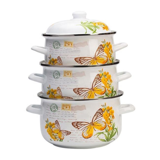 16/18/20cm Enamel Casserole Custom Logo Decal Eco-Friendly Enamel Cooking Pot Soup Pot Food Warmer Pot Set
