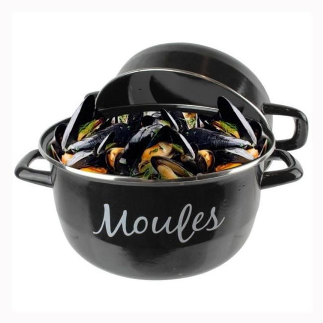 Mussel Pot Excellent Quality Customized Decal Color Seafood Cooking Shellfish Olla Pot Enamel Mussels Pot with Enamel Lid