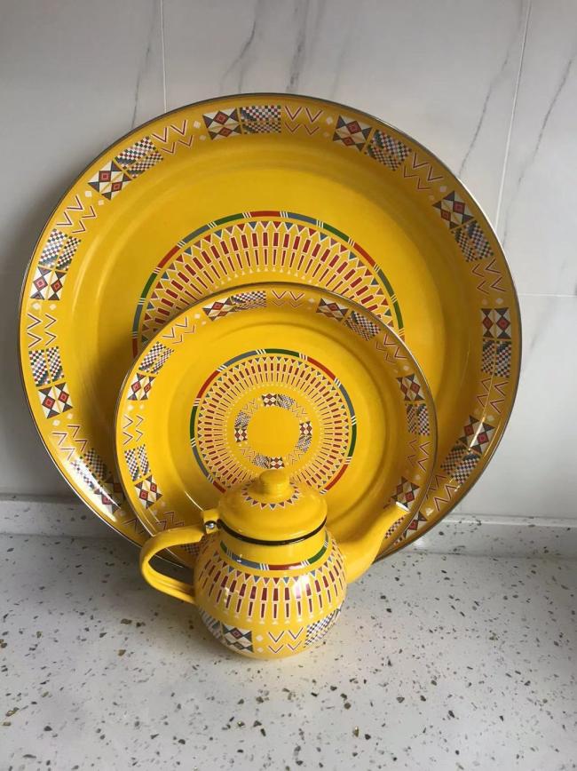 Classic Middle East Enamel Tableware Set Enameware Set Enamel Grill Kettle Mug Plate Coffee Warmer Set