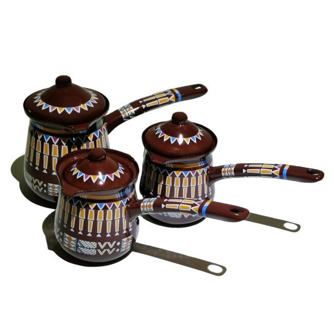 Classic Turkish Coffee Warmer Coffee Pot Enameled Metal Steel Coffee Milk Cooking Pot Warmer with Single Handle