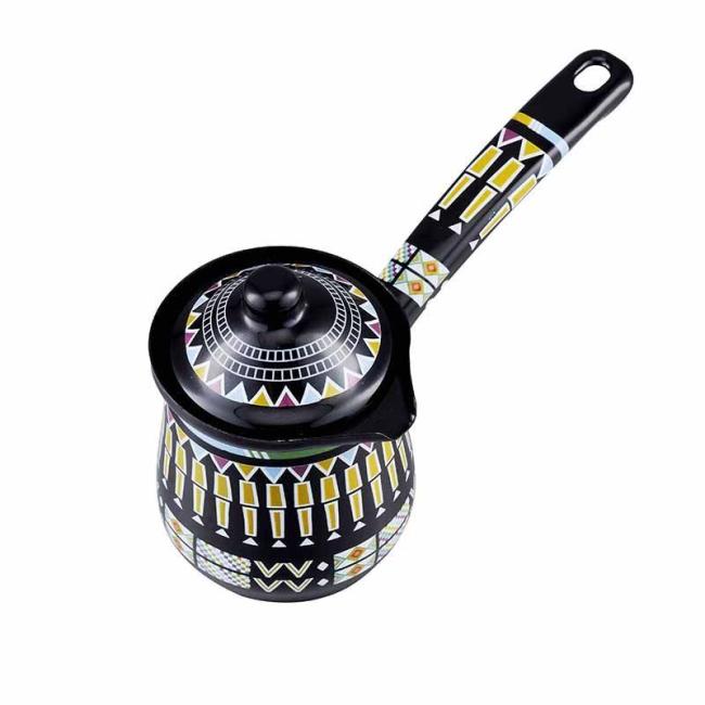 Classic Turkish Coffee Warmer Coffee Pot Enameled Metal Steel Coffee Milk Cooking Pot Warmer with Single Handle
