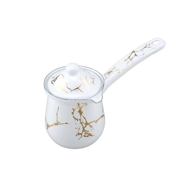 Classic Turkish Coffee Warmer Coffee Pot Enameled Metal Steel Coffee Milk Cooking Pot Warmer with Single Handle