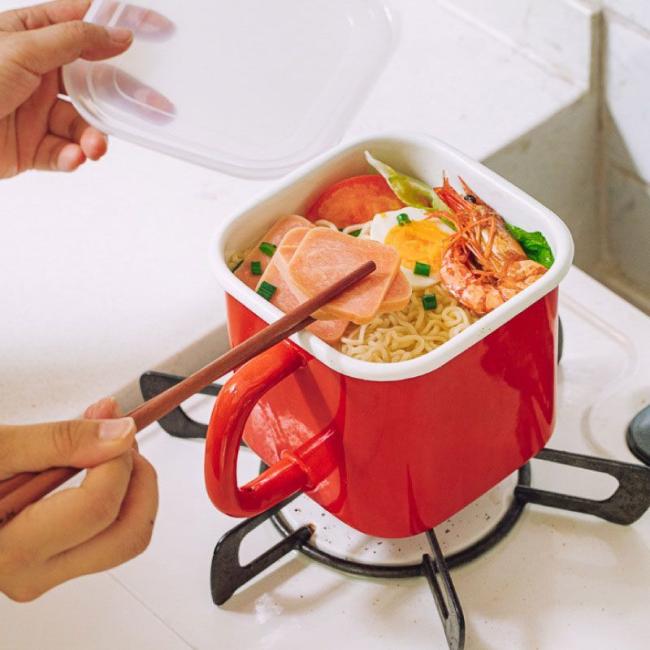 High Quality Multifunctional Enamel Steel Metal Noodle Soup with Lid Cooking Pot