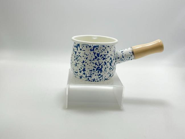 Enamel Cookware Colorful Sprinkle Saucepan Milk Pan Mini Butter Warmer Small Cookware with Wooden Handle