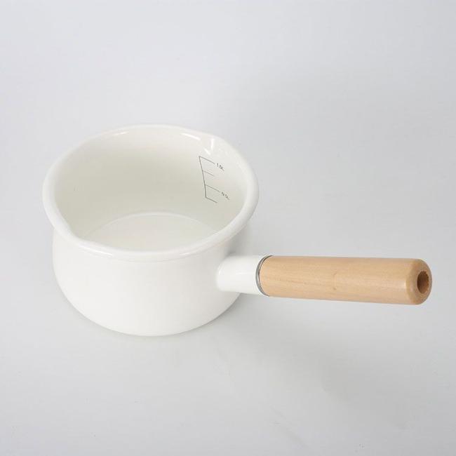 15cm Enamel Cooking Pot Cookware Set Pot a Sauce Pan The Milk Pot Saucepan with Wood Handle