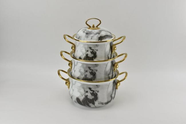 Manufacture Kitchenware 18/20/22/24/26cm Casserole Cooking Pot Food Warmer Casserole Fry Pan Enamel Metal Steel Casseroles Golden S/S Handle
