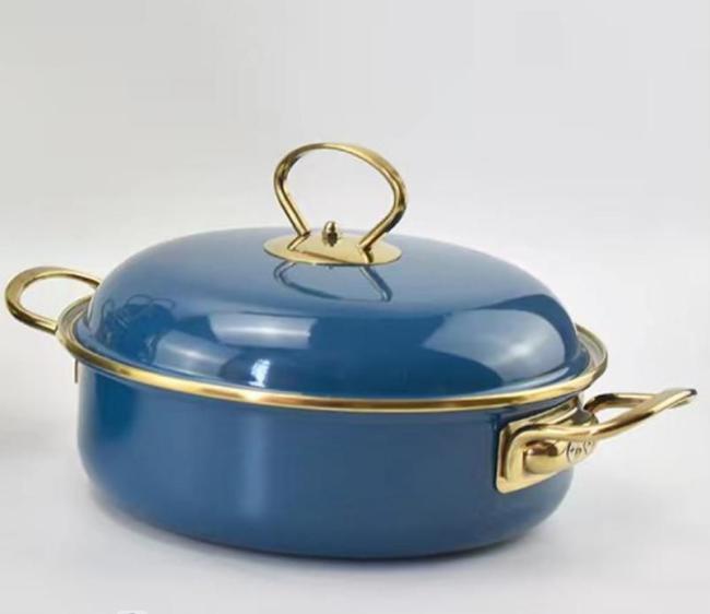 Manufacture Kitchenware 18/20/22/24/26cm Casserole Cooking Pot Food Warmer Casserole Fry Pan Enamel Metal Steel Casseroles Golden S/S Handle