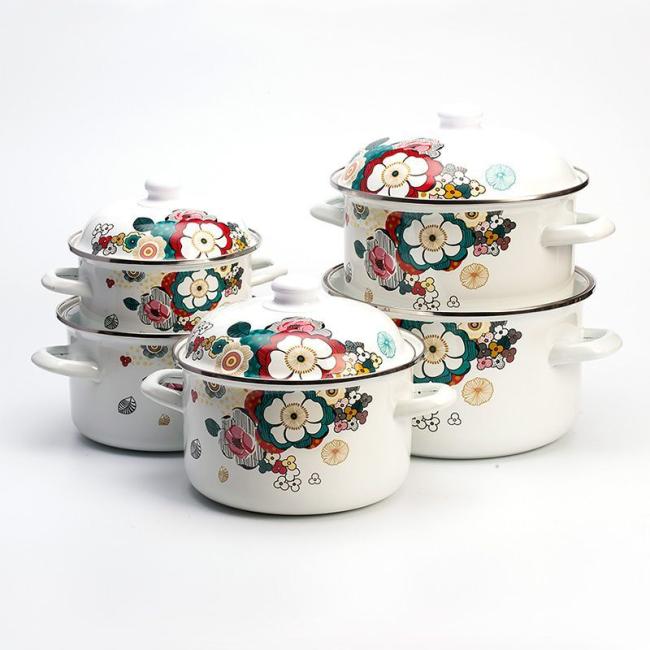Cookware Manufacture Hot Sale Casserole Kitchen Cooking Set Enamel Coating Soup Pot Food Warmer Pot