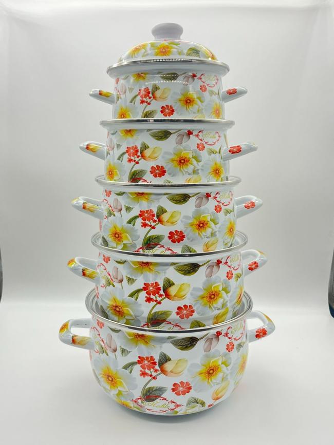 Wholesale 18/20/22/24/26cm Enamel Turkish Style Casserole Pot Stew Pot White Enamel Coating with Full Decal Enamel Cooking Pot