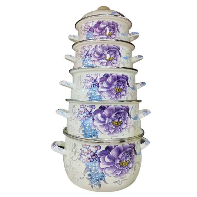 Wholesale 18/20/22/24/26cm Enamel Turkish Style Casserole Pot Stew Pot White Enamel Coating with Full Decal Enamel Cooking Pot