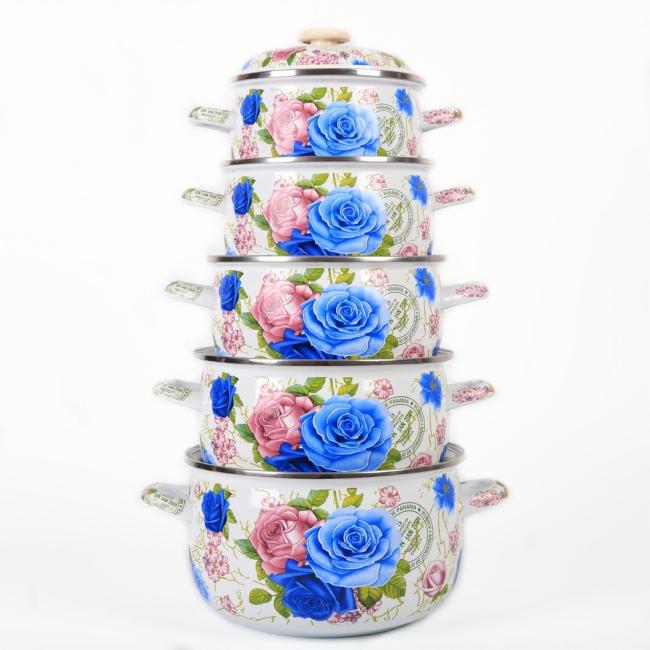 Wholesale 18/20/22/24/26cm Enamel Turkish Style Casserole Pot Stew Pot White Enamel Coating with Full Decal Enamel Cooking Pot