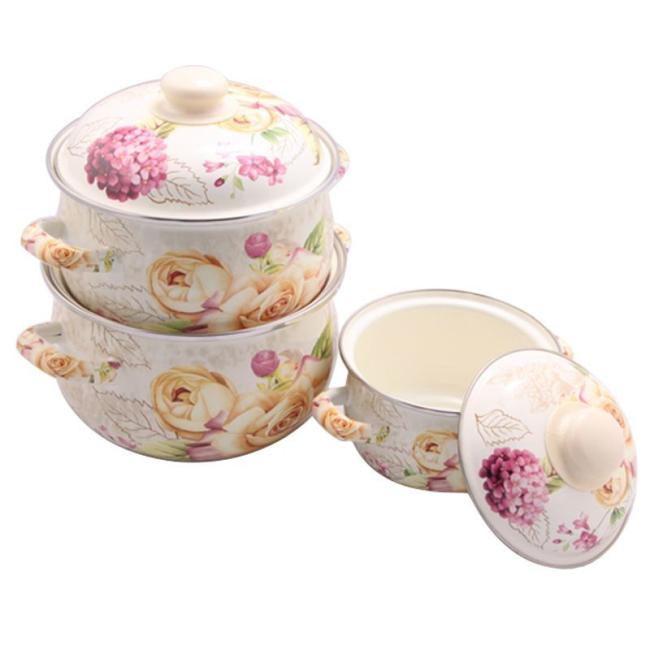 Factory Directly 18-26cm Enamel Casserole Turkish Style Romantic Full Flowers Enamel Stew Pot Food Warmer Pot Cooking Pots