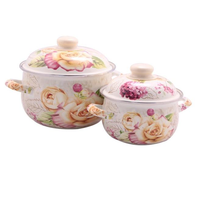 Factory Directly 18-26cm Enamel Casserole Turkish Style Romantic Full Flowers Enamel Stew Pot Food Warmer Pot Cooking Pots