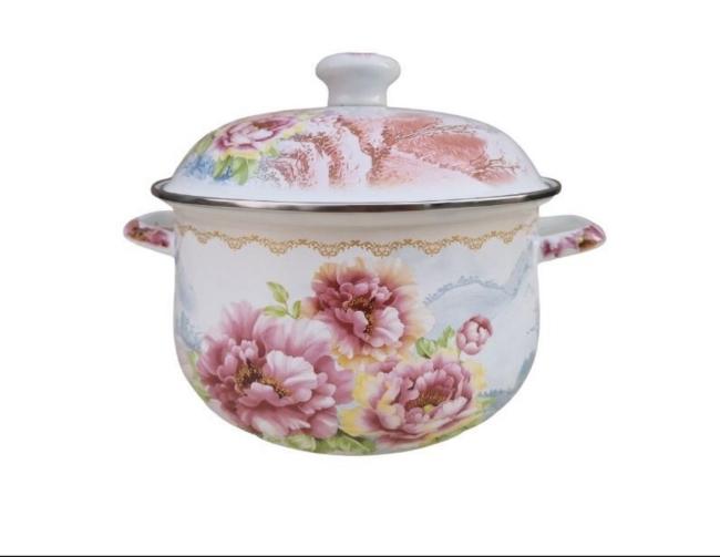 Factory Directly 18-26cm Enamel Casserole Turkish Style Romantic Full Flowers Enamel Stew Pot Food Warmer Pot Cooking Pots