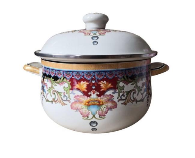 Factory Directly 18-26cm Enamel Casserole Turkish Style Romantic Full Flowers Enamel Stew Pot Food Warmer Pot Cooking Pots
