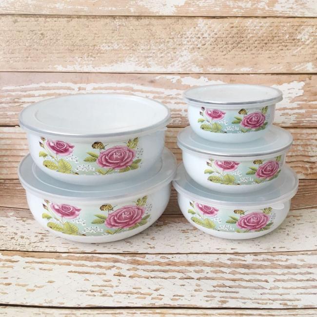 Factory Wholesales 10/12/14/16/18cm Custom Logo Enamelware Metal Enamel Coated Ice Bowl Food Stortage Bowl Salad Sauce Bowl Set