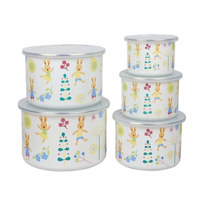 10/12/14/16/18cm High Straight Enamel Stortage Bowl Eco-Friendly Metal Steel Sublimation Bowl Food Container Bowl with PP Lid