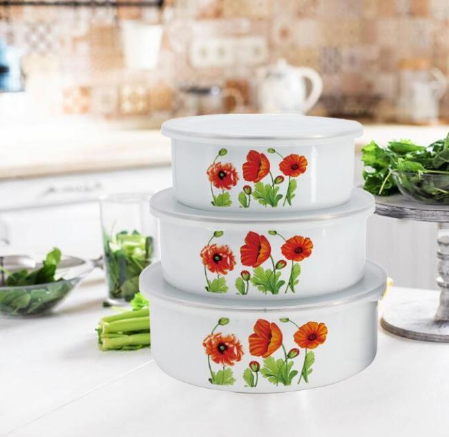 Enamel Tableware Custom Logo Decal Food Storage Bowl Sublimation Bowl Homeware Mixing Bowl Set