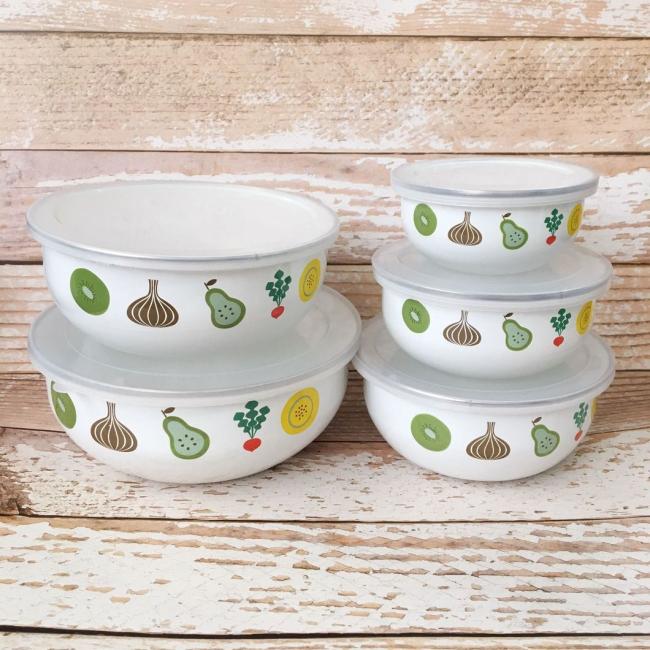 Enamel Tableware Custom Logo Decal Food Storage Bowl Sublimation Bowl Homeware Mixing Bowl Set
