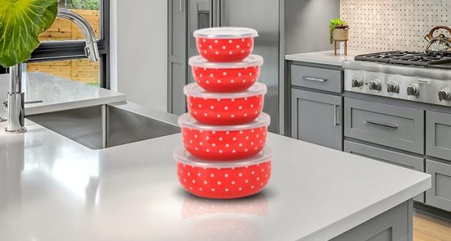 Enamel Ice Bowl Sets Food Container with Plastic Lid