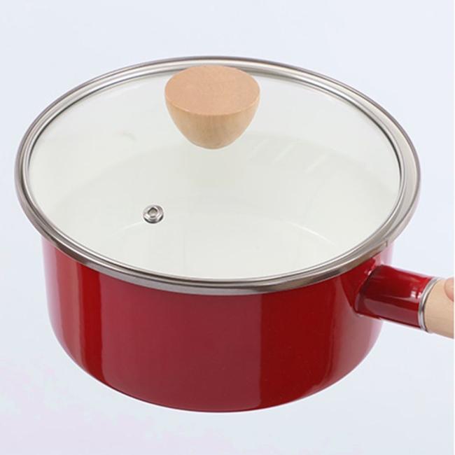 Enamel Saucepan Cooking Pots with Wood Handle