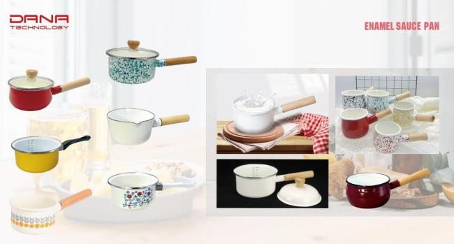 Enamel Saucepan Cooking Pots with Wood Handle