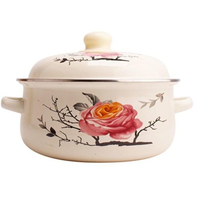 Custom Enamel Casserole 16/18/20/22/2/26cm White Enamel Coating with Flower Decal Food Soup Pot Stew Pots