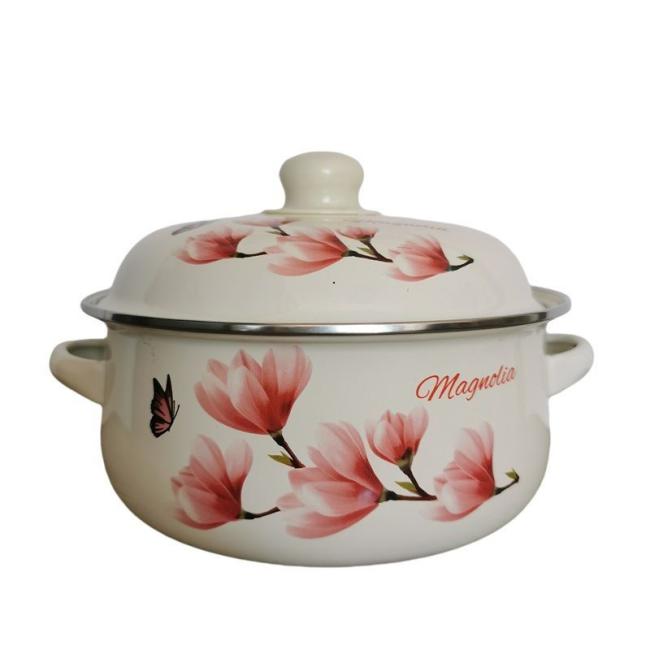 Custom Enamel Casserole 16/18/20/22/2/26cm White Enamel Coating with Flower Decal Food Soup Pot Stew Pots