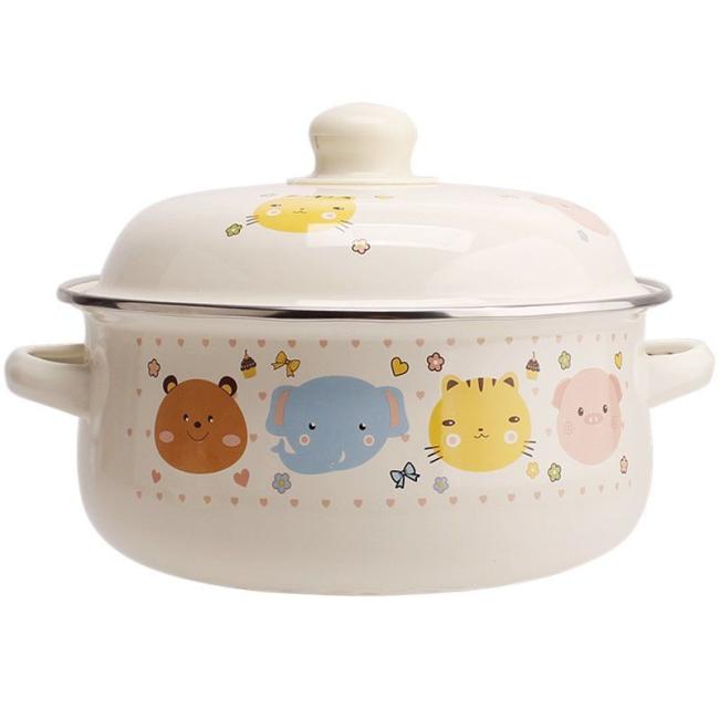 Custom Enamel Casserole 16/18/20/22/2/26cm White Enamel Coating with Flower Decal Food Soup Pot Stew Pots
