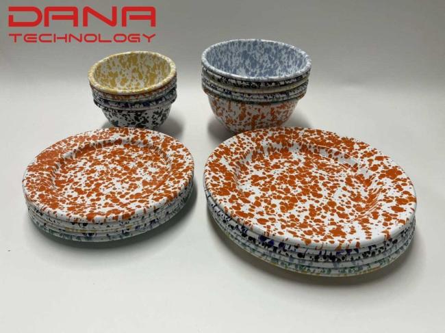 Enamel Tableware Metal Sets Enamel Mugs Bowls Plates Sets with Cartoon Patterns