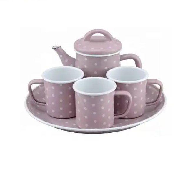 a Tea Sets Is One Teapot and Four Mugs Enamel Tea and Coffee Sets