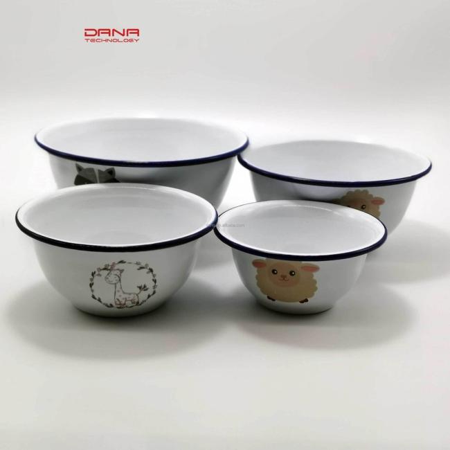 Enamelware Manufacturer Custom Decal Metal Enamel Plates and Bowls for Dinner